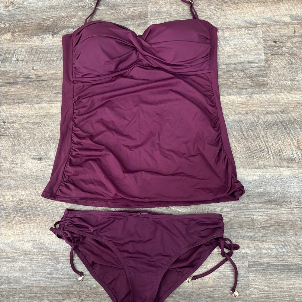 Anne Cole Tankini Top XL Bikini Bottoms M - wine color